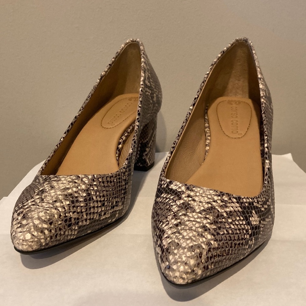 Corso Como,Block Heels 👠, Size-6.5, New,Natural/Snake, Heels about -2,1/4” high